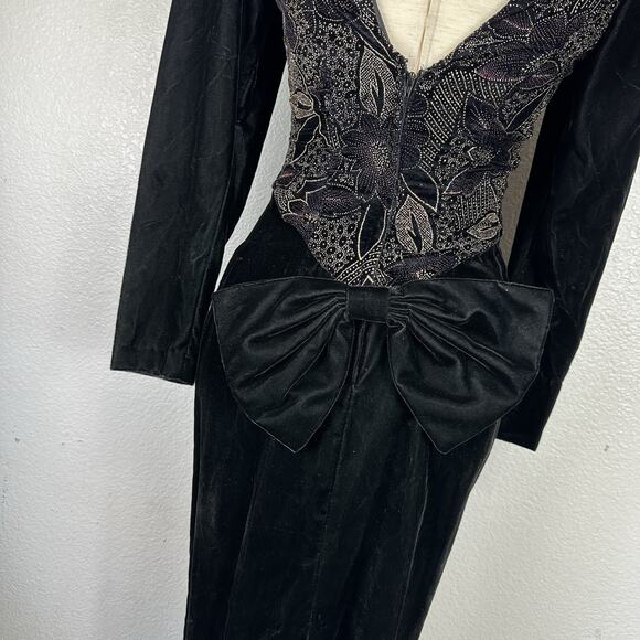 Vintage Jessica McClintock Dress Women Size 4 Black Velvet Metallic Formal Party - Picture 13 of 15